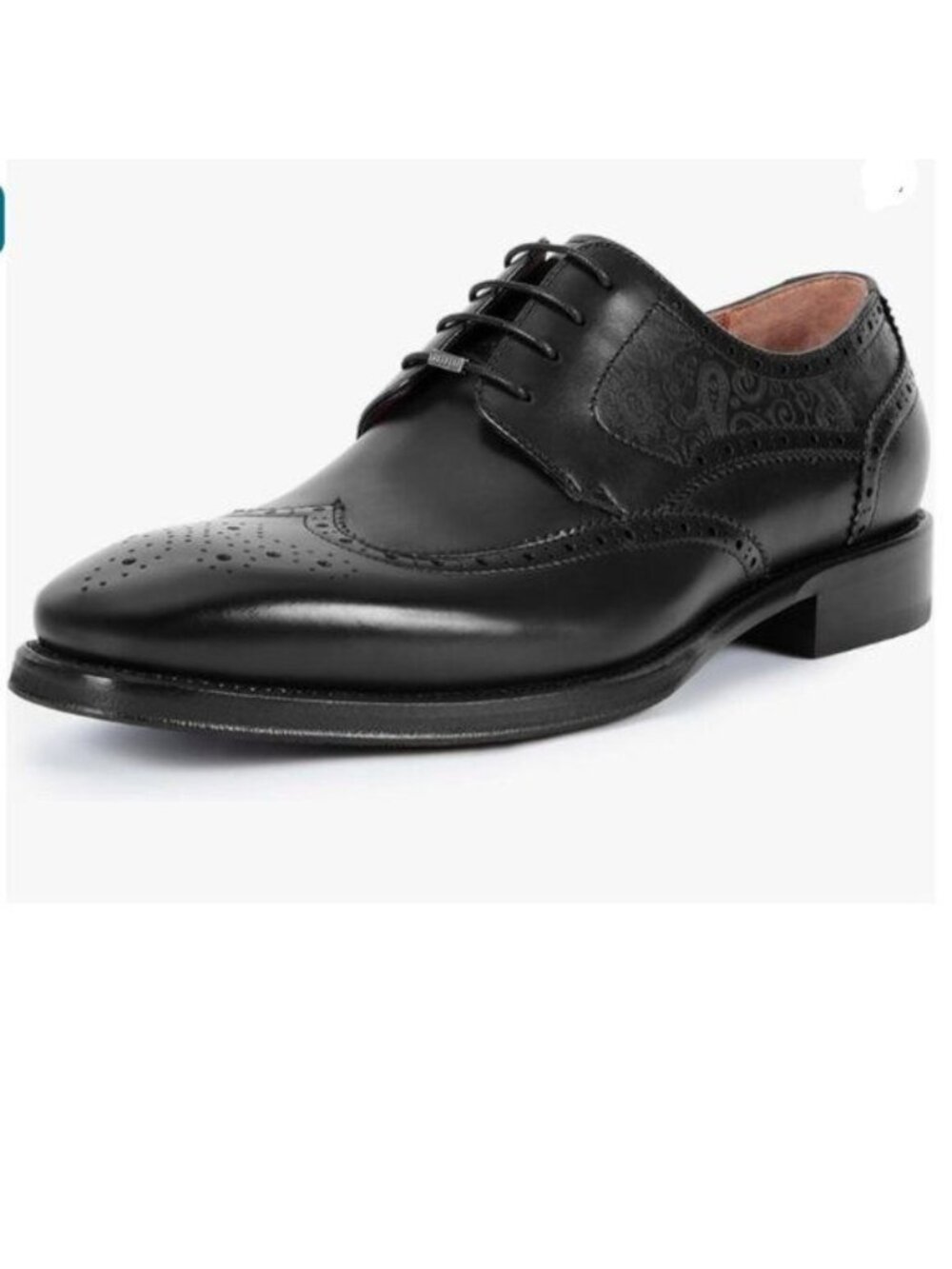 Men's Flat Textured Prints Shoes Brogue Genuine Leather Lace-Up Black